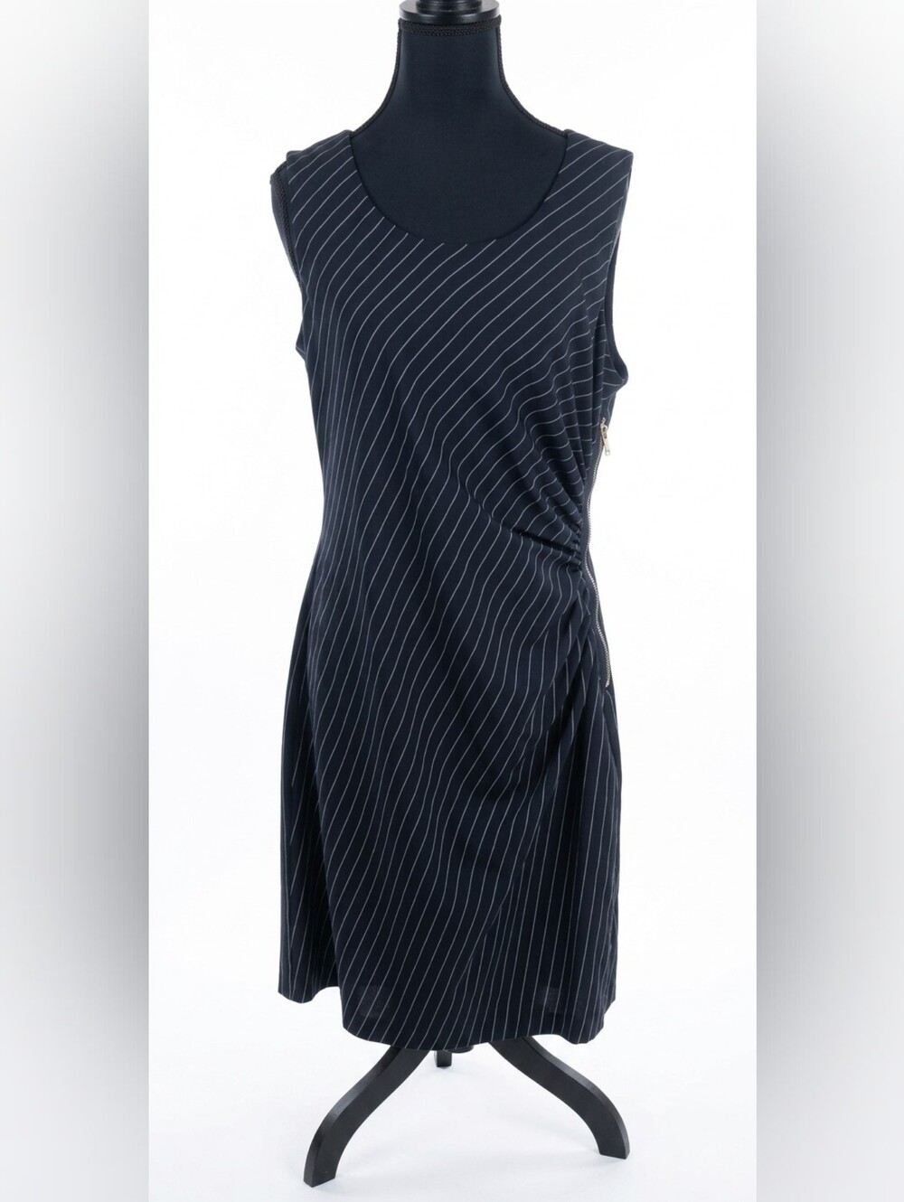 Jones New York Pinstripe Side Zip Ruched Sheath Dress Size 10